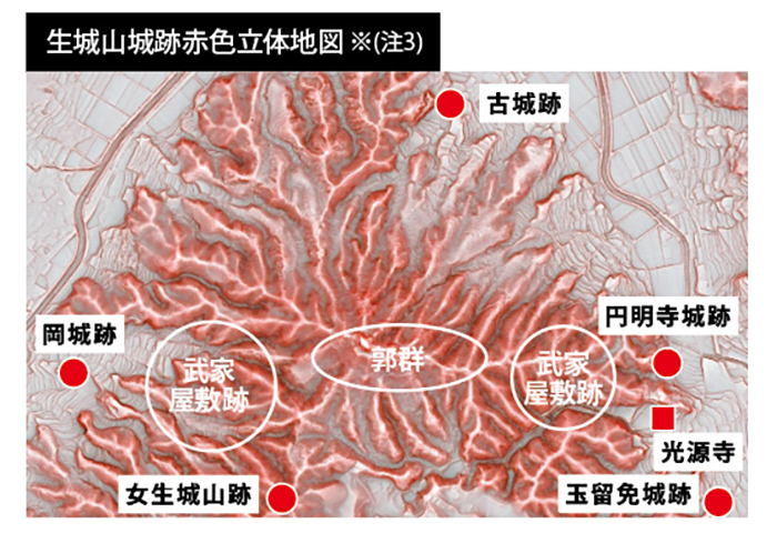 生城山城跡赤色立体地図